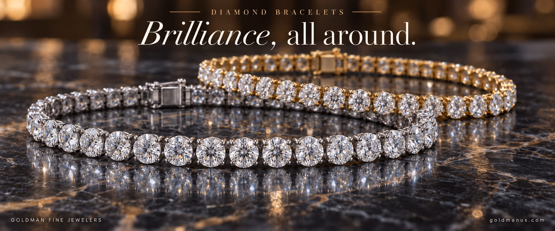 Diamond tennis bracelets — Brilliance, all around. Goldman Fine Jewelers.