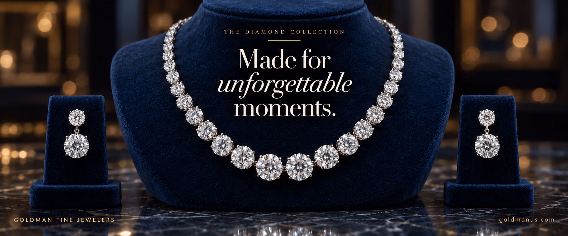 Diamond necklace and earrings — Made for unforgettable moments. Goldman Fine Jewelers.
